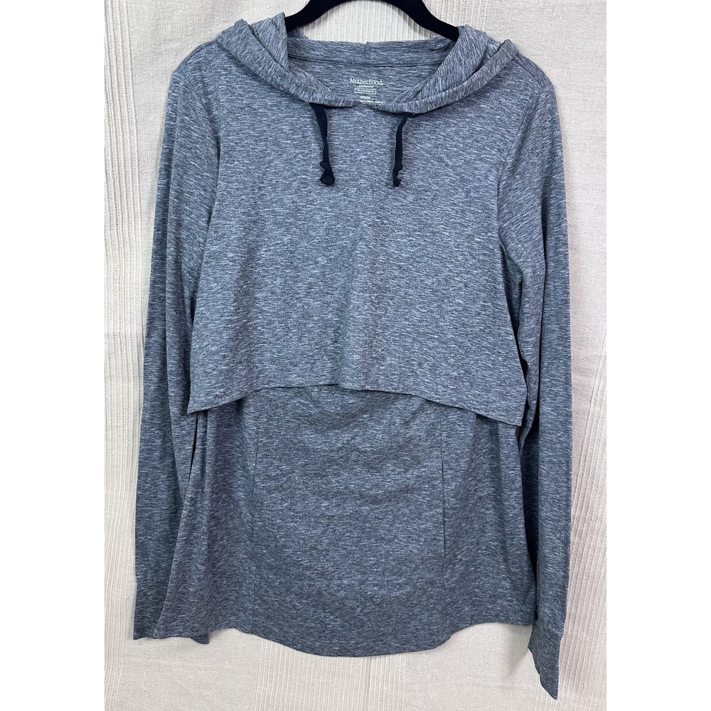 motherhood maternity nursing top Dark Heather Grey Hoodie Cozy Long Sleeves